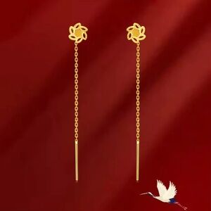 24K Gold Color Gold Plated Clover Ear Wire Earring for Women